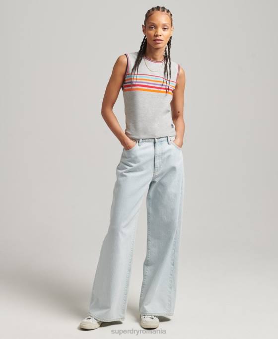 Superdry maiou cu dungi cali îmbrăcăminte gri femei JX0Z6527