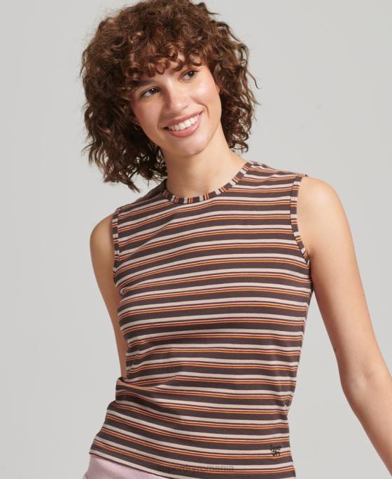 Superdry maiou cu dungi cali îmbrăcăminte maro femei JX0Z6525