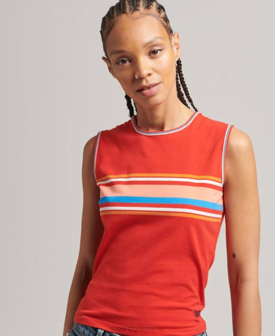 Superdry maiou cu dungi cali îmbrăcăminte roșu femei JX0Z6536