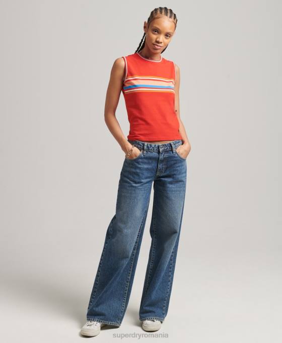 Superdry maiou cu dungi cali îmbrăcăminte roșu femei JX0Z6536