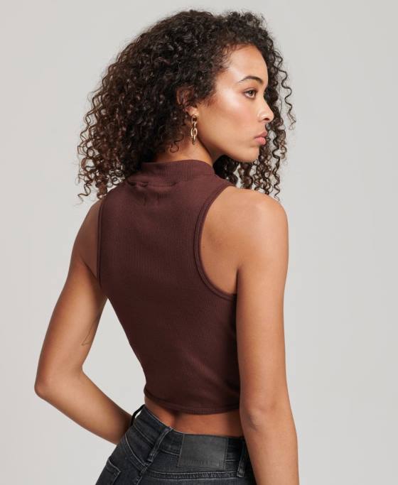 Superdry maiou decupat cu gât fals îmbrăcăminte maro femei JX0Z2954