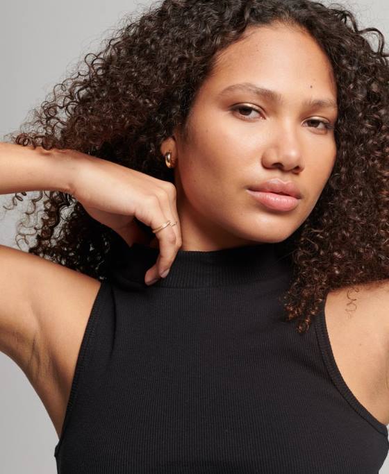 Superdry maiou decupat cu gât fals îmbrăcăminte negru femei JX0Z2953