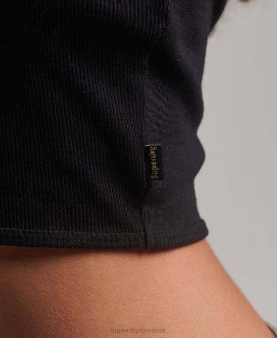 Superdry maiou decupat cu gât fals îmbrăcăminte negru femei JX0Z2953