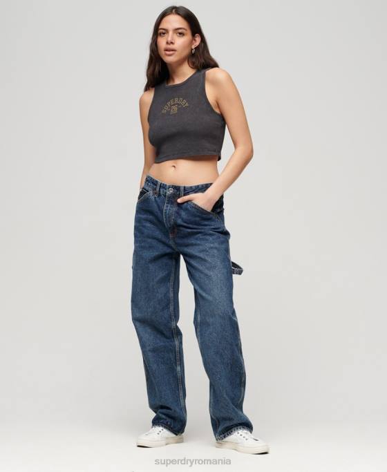 Superdry maiou decupat cu vafe de atletism essentials îmbrăcăminte gri inchis femei JX0Z1960