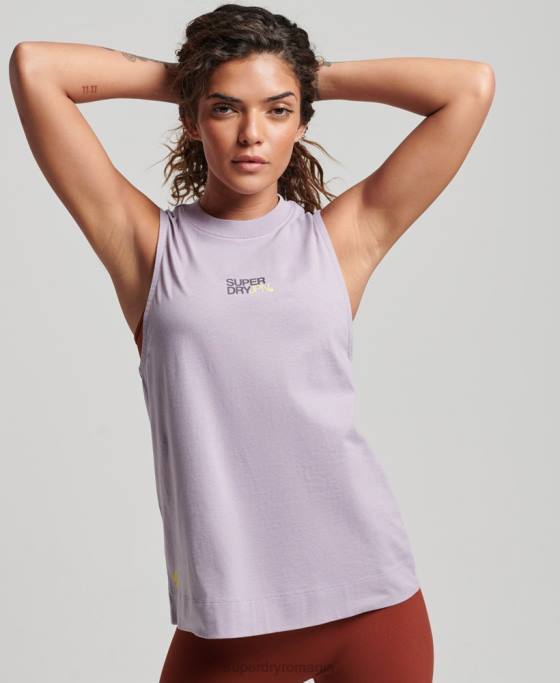Superdry maiou din bumbac organic cu paragate și gât fals îmbrăcăminte Violet femei JX0Z2922