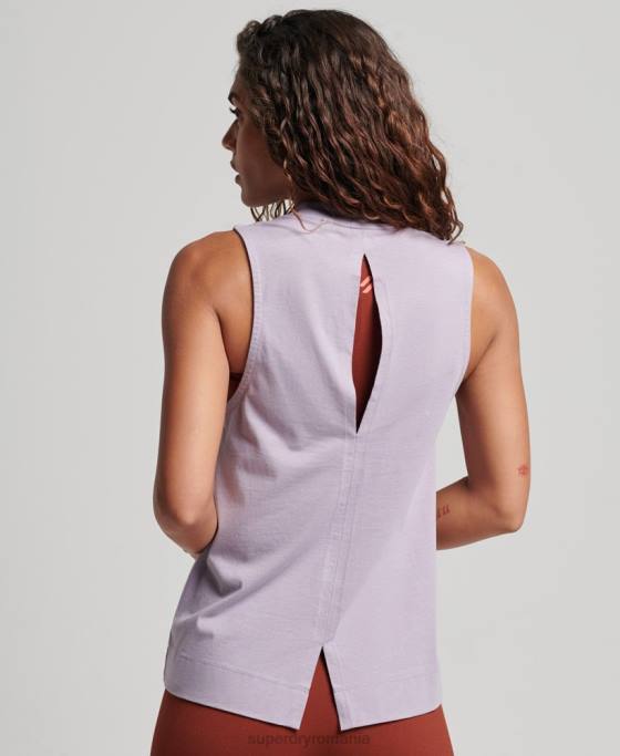 Superdry maiou din bumbac organic cu paragate și gât fals îmbrăcăminte Violet femei JX0Z2922