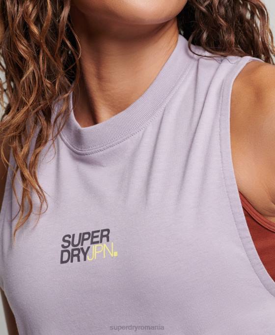 Superdry maiou din bumbac organic cu paragate și gât fals îmbrăcăminte Violet femei JX0Z2922