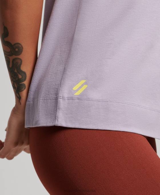 Superdry maiou din bumbac organic cu paragate și gât fals îmbrăcăminte Violet femei JX0Z2922