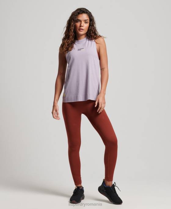 Superdry maiou din bumbac organic cu paragate și gât fals îmbrăcăminte Violet femei JX0Z2922
