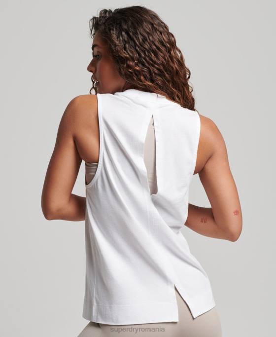 Superdry maiou din bumbac organic cu paragate și gât fals îmbrăcăminte alb femei JX0Z3009