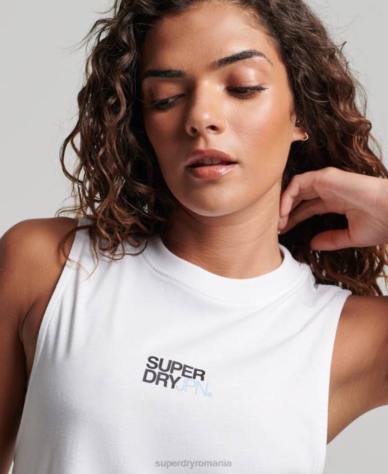 Superdry maiou din bumbac organic cu paragate și gât fals îmbrăcăminte alb femei JX0Z3009