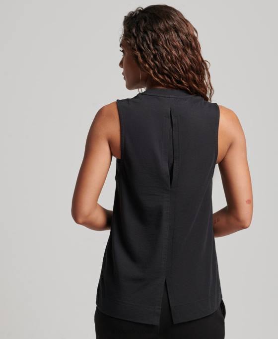 Superdry maiou din bumbac organic cu paragate și gât fals îmbrăcăminte negru femei JX0Z2881