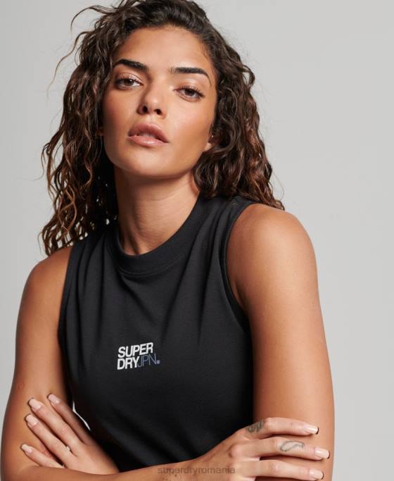 Superdry maiou din bumbac organic cu paragate și gât fals îmbrăcăminte negru femei JX0Z2881
