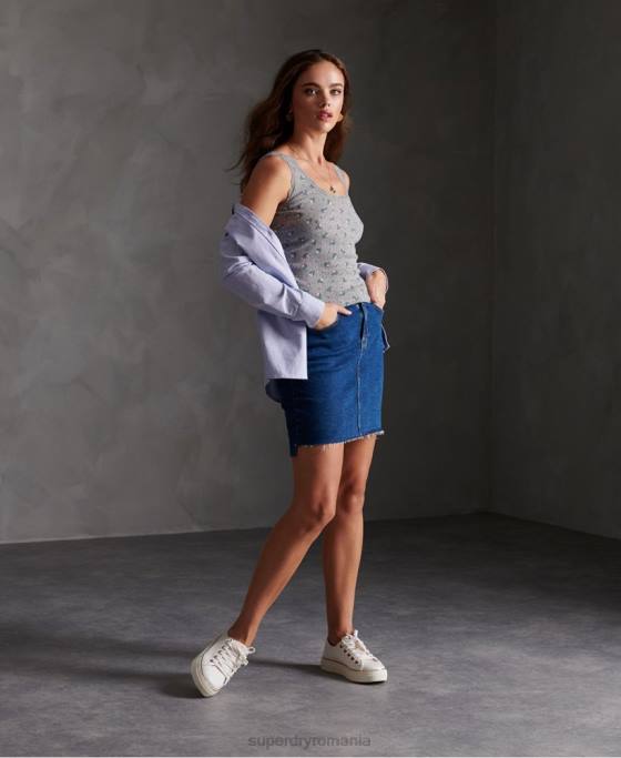 Superdry maiou esențial pointelle îmbrăcăminte gri deschis femei JX0Z3088