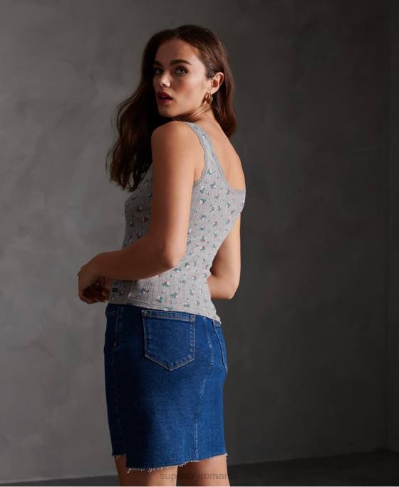 Superdry maiou esențial pointelle îmbrăcăminte gri deschis femei JX0Z3088