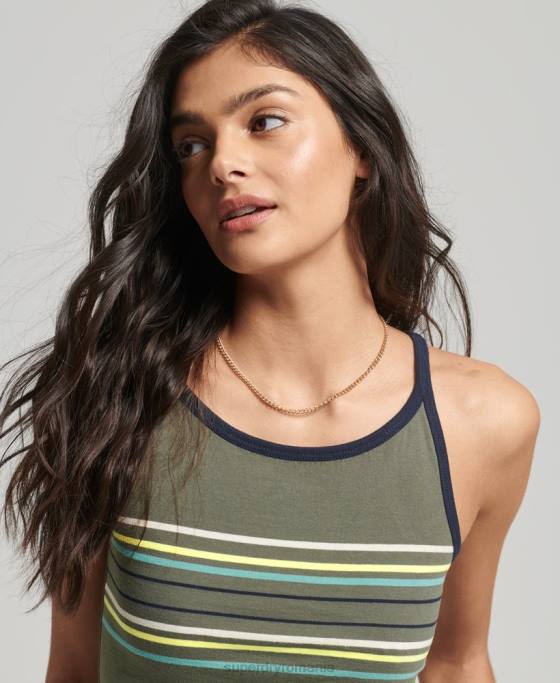 Superdry maiou vintage cu dungi surf îmbrăcăminte verde femei JX0Z2930