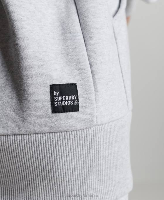 Superdry micro hanorac lateral reciclat îmbrăcăminte gri deschis femei JX0Z6064