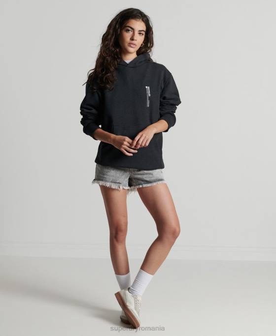 Superdry micro hanorac lateral reciclat îmbrăcăminte negru femei JX0Z5974