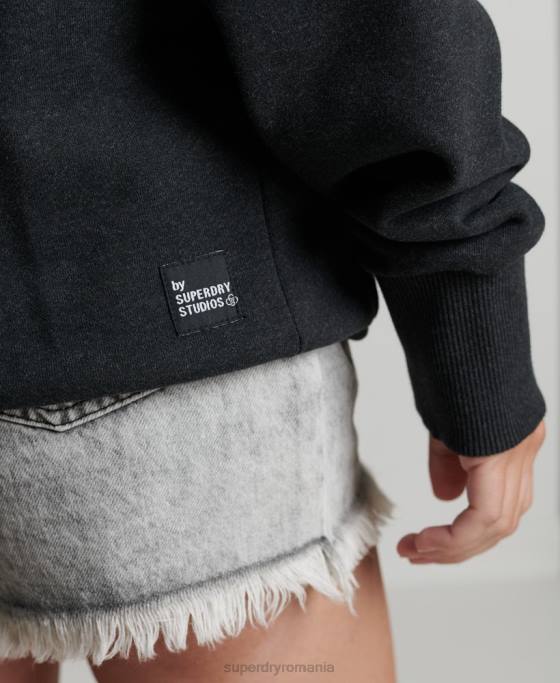 Superdry micro hanorac lateral reciclat îmbrăcăminte negru femei JX0Z5974