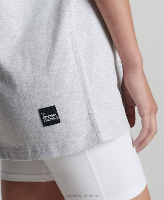 Superdry micro tricou mijlociu reciclat îmbrăcăminte gri deschis femei JX0Z2780