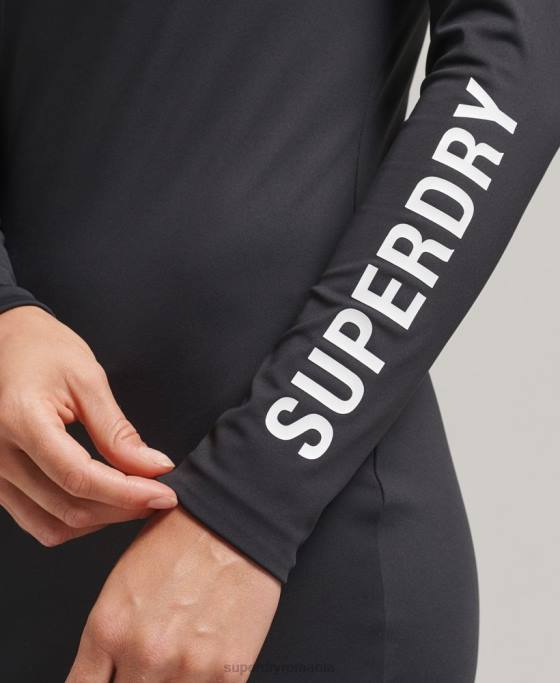 Superdry mini rochie bodycon cu maneca lunga îmbrăcăminte negru femei JX0Z6518