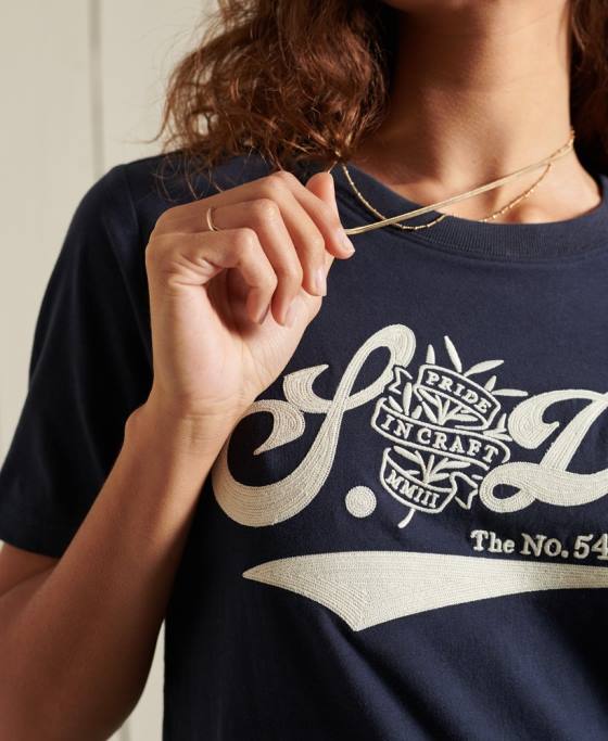 Superdry mândrie cu tricou artizanal îmbrăcăminte marina femei JX0Z6284