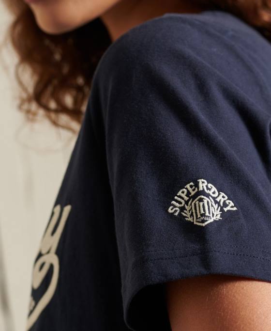 Superdry mândrie cu tricou artizanal îmbrăcăminte marina femei JX0Z6284