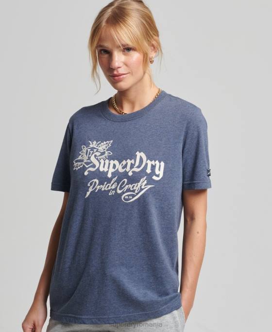 Superdry mândrie vintage în tricou artizanal îmbrăcăminte marina femei JX0Z2752