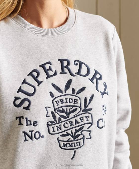 Superdry mândrie în hanoracul craft crew îmbrăcăminte gri deschis femei JX0Z6102