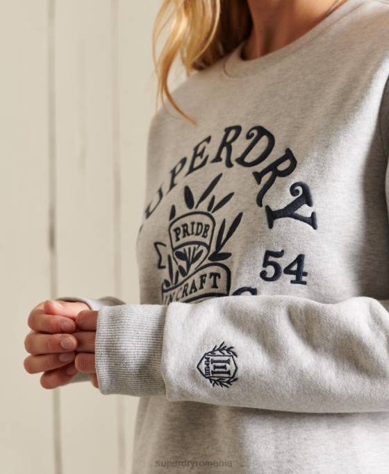 Superdry mândrie în hanoracul craft crew îmbrăcăminte gri deschis femei JX0Z6102