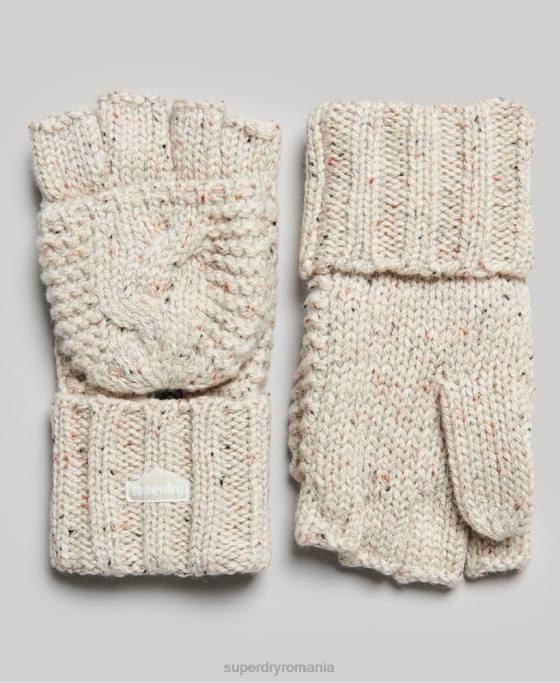 Superdry mănuși din tricot cablu accesorii bej femei JX0Z4267