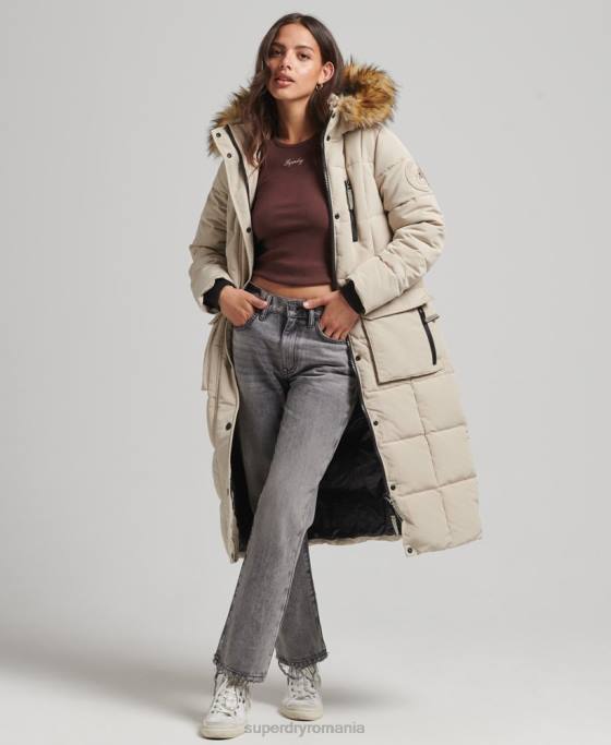 Superdry palton Everest de blană artificială cu paragate îmbrăcăminte cremă femei JX0Z3601