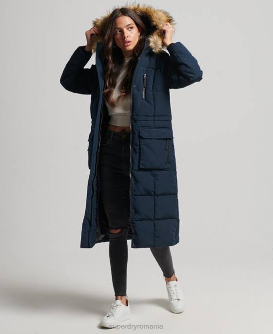 Superdry palton Everest de blană artificială cu paragate îmbrăcăminte marina femei JX0Z3764