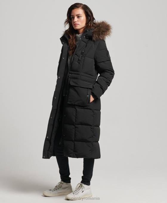 Superdry palton Everest de blană artificială cu paragate îmbrăcăminte negru femei JX0Z3623