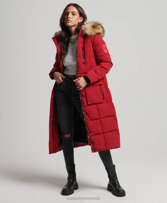 Superdry palton Everest de blană artificială cu paragate îmbrăcăminte roșu femei JX0Z3682