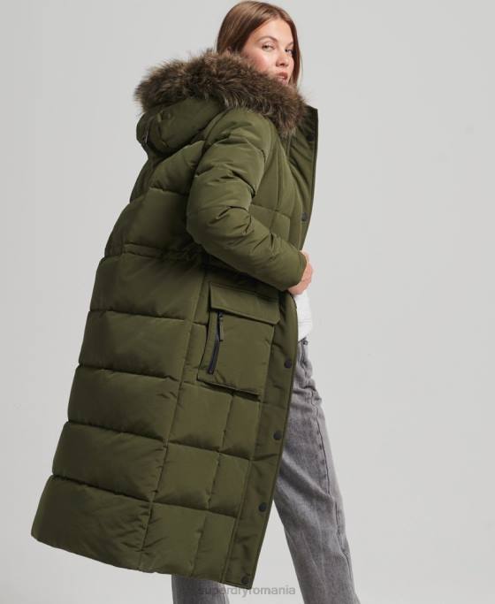 Superdry palton Everest de blană artificială cu paragate îmbrăcăminte verde femei JX0Z3681