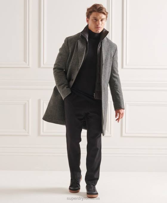 Superdry palton captusit din lana studios îmbrăcăminte gri inchis bărbați JX0Z1167