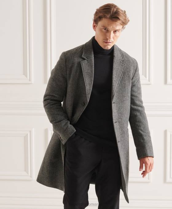 Superdry palton captusit din lana studios îmbrăcăminte gri inchis bărbați JX0Z1167