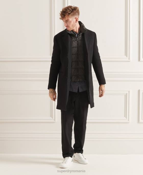 Superdry palton captusit din lana studios îmbrăcăminte negru bărbați JX0Z1165