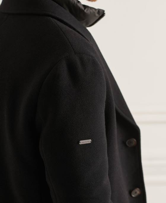 Superdry palton captusit din lana studios îmbrăcăminte negru bărbați JX0Z1165