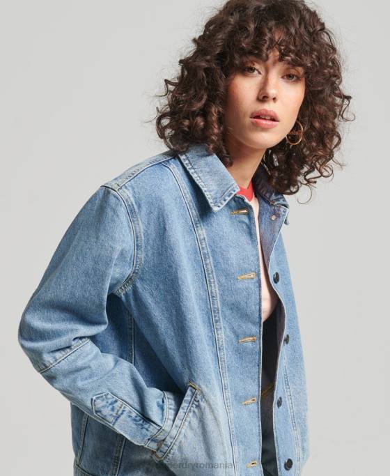 Superdry palton de denim de epocă îmbrăcăminte albastru deschis femei JX0Z5561