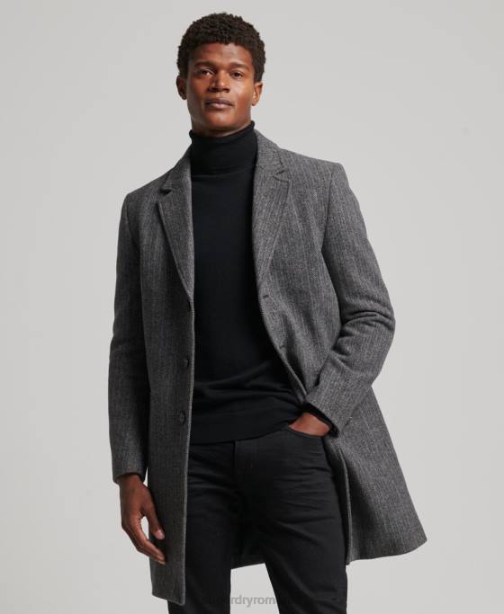 Superdry palton de oraș de lână căptușeală detașabilă îmbrăcăminte gri inchis bărbați JX0Z1072