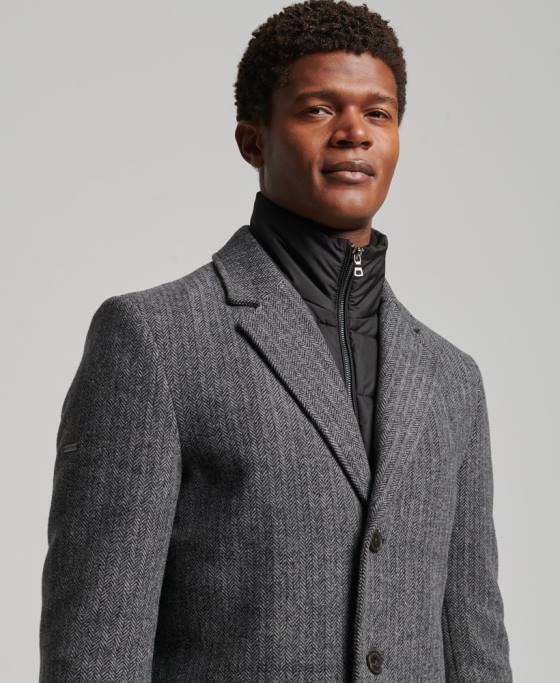 Superdry palton de oraș de lână căptușeală detașabilă îmbrăcăminte gri inchis bărbați JX0Z1072