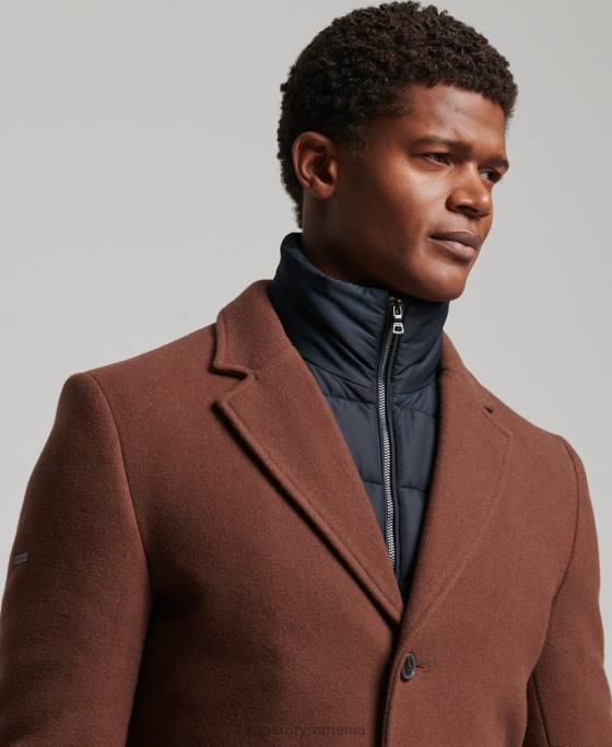 Superdry palton de oraș de lână căptușeală detașabilă îmbrăcăminte maro bărbați JX0Z972