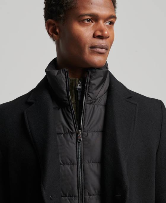 Superdry palton de oraș de lână căptușeală detașabilă îmbrăcăminte negru bărbați JX0Z1117