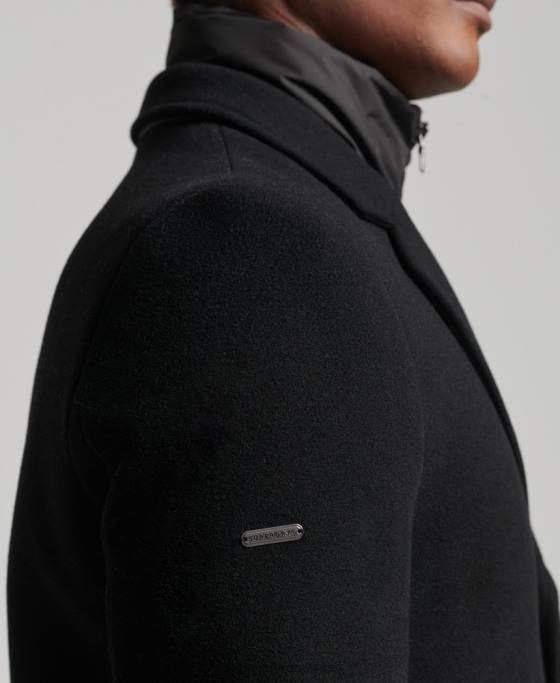 Superdry palton de oraș de lână căptușeală detașabilă îmbrăcăminte negru bărbați JX0Z1117