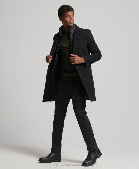 Superdry palton de oraș de lână căptușeală detașabilă îmbrăcăminte negru bărbați JX0Z1117