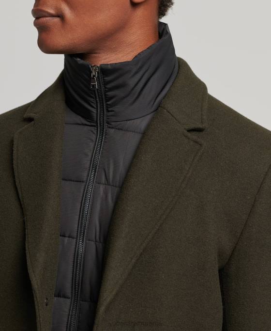 Superdry palton de oraș de lână căptușeală detașabilă îmbrăcăminte verde bărbați JX0Z1043