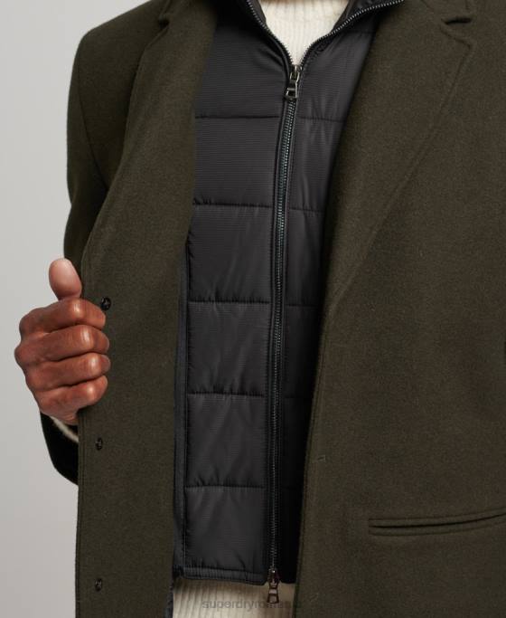 Superdry palton de oraș de lână căptușeală detașabilă îmbrăcăminte verde bărbați JX0Z1043