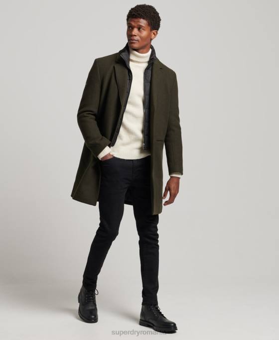 Superdry palton de oraș de lână căptușeală detașabilă îmbrăcăminte verde bărbați JX0Z1043